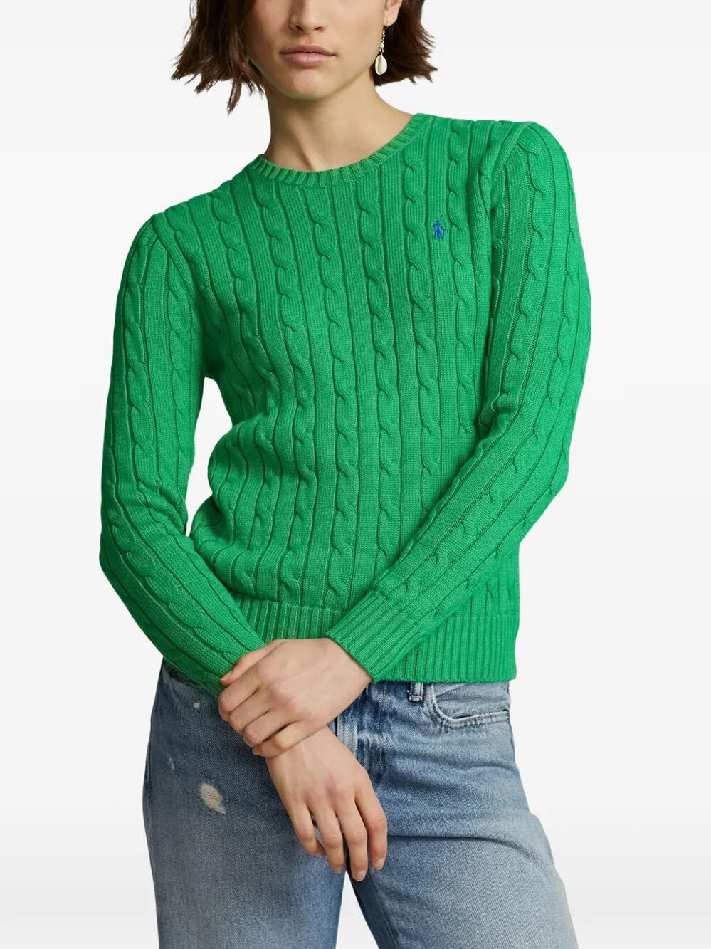 Polo Ralph Lauren Cable-Knit Crewneck Pullover Sweater Green Women's Size XS NWT